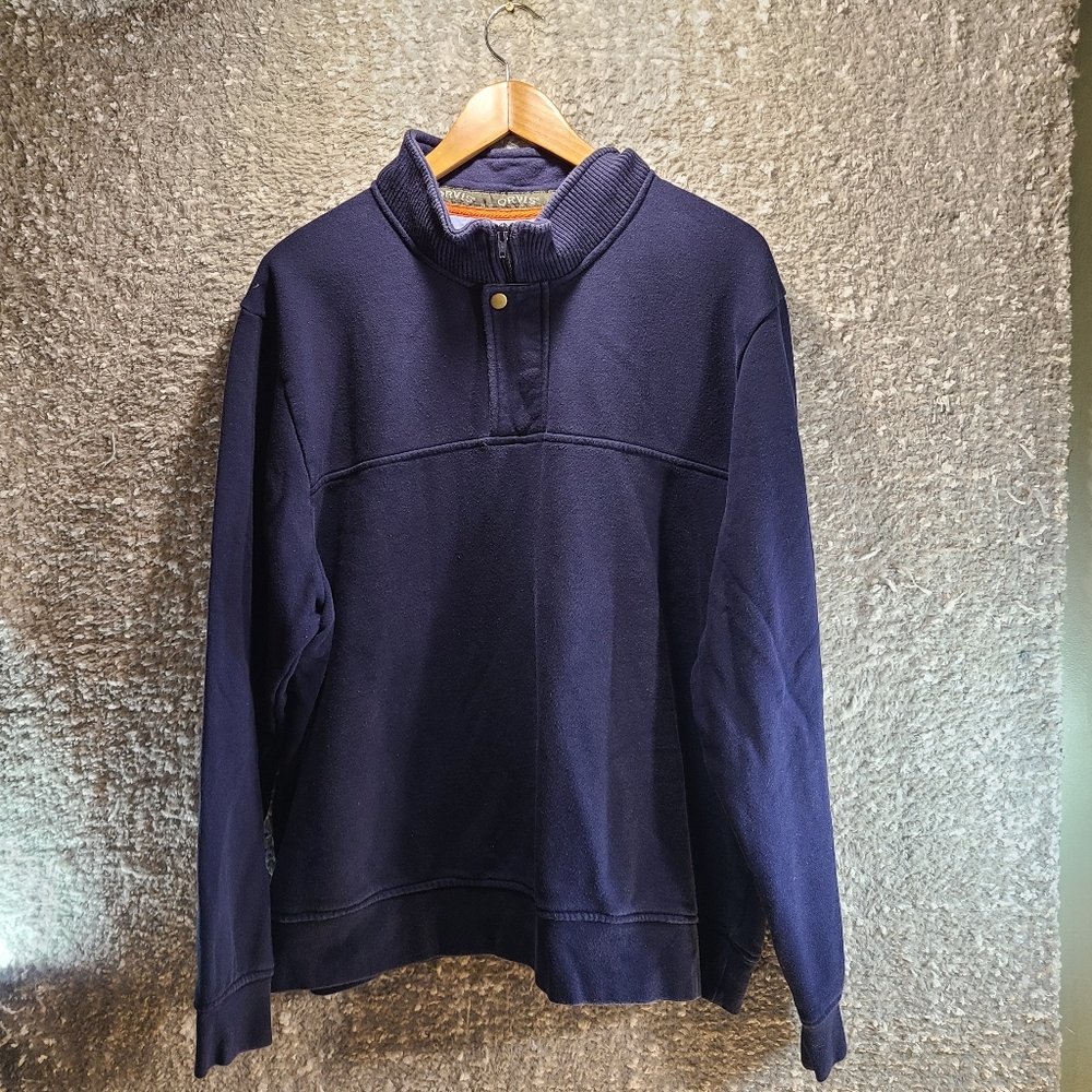 Orvis Men's Size XXL Blue 1/4 Zip Button Down Long Sleeve Mock Neck Sweater